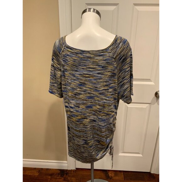BCBG Max Azria Blue, Yellow, Gray & Black Striped Dress W/ Side Cinch, Size S - Picture 4 of 5